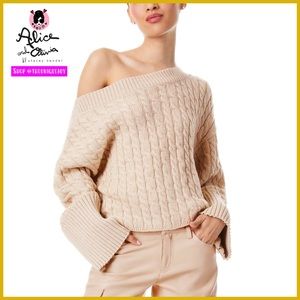 Alice + Olivia Ina Almond Wool Blend Cable Knit Pullover Sweater
